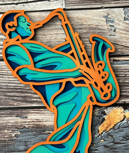 Jazz Sax Player - Four Color, Layered Design