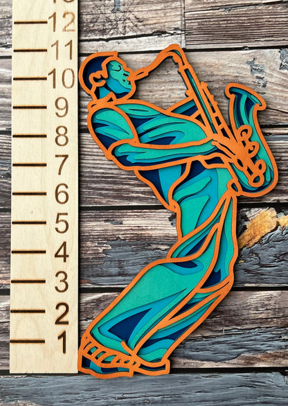 Jazz Sax Player - Four Color, Layered Design