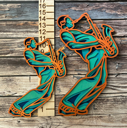 Jazz Sax Player - Four Color, Layered Design