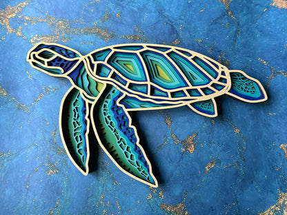 Sea Turtle - Laser cut, multi-layer wood, hand painted, great for any room