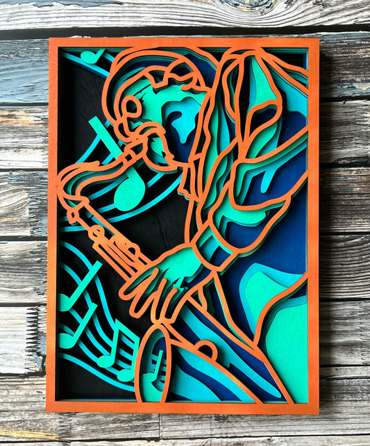 Jazz Sax Player - Laser cut wood
