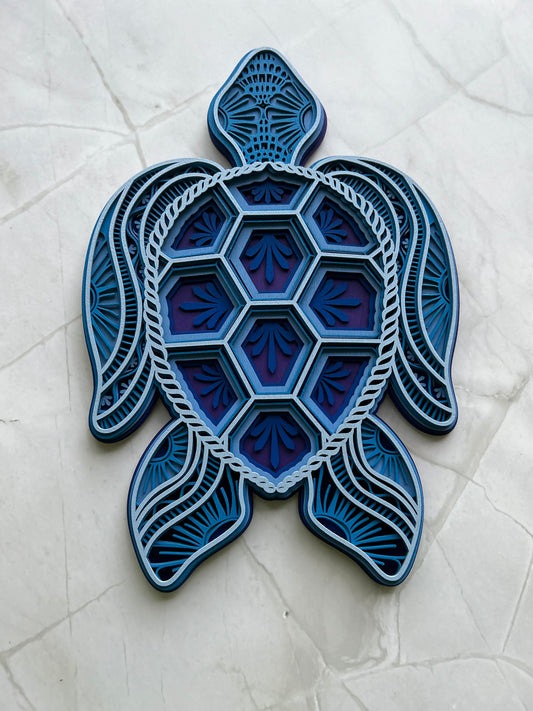 Sea Turtle - Ocean colors, laser cut, multi-layer wood, hand painted, great for any room