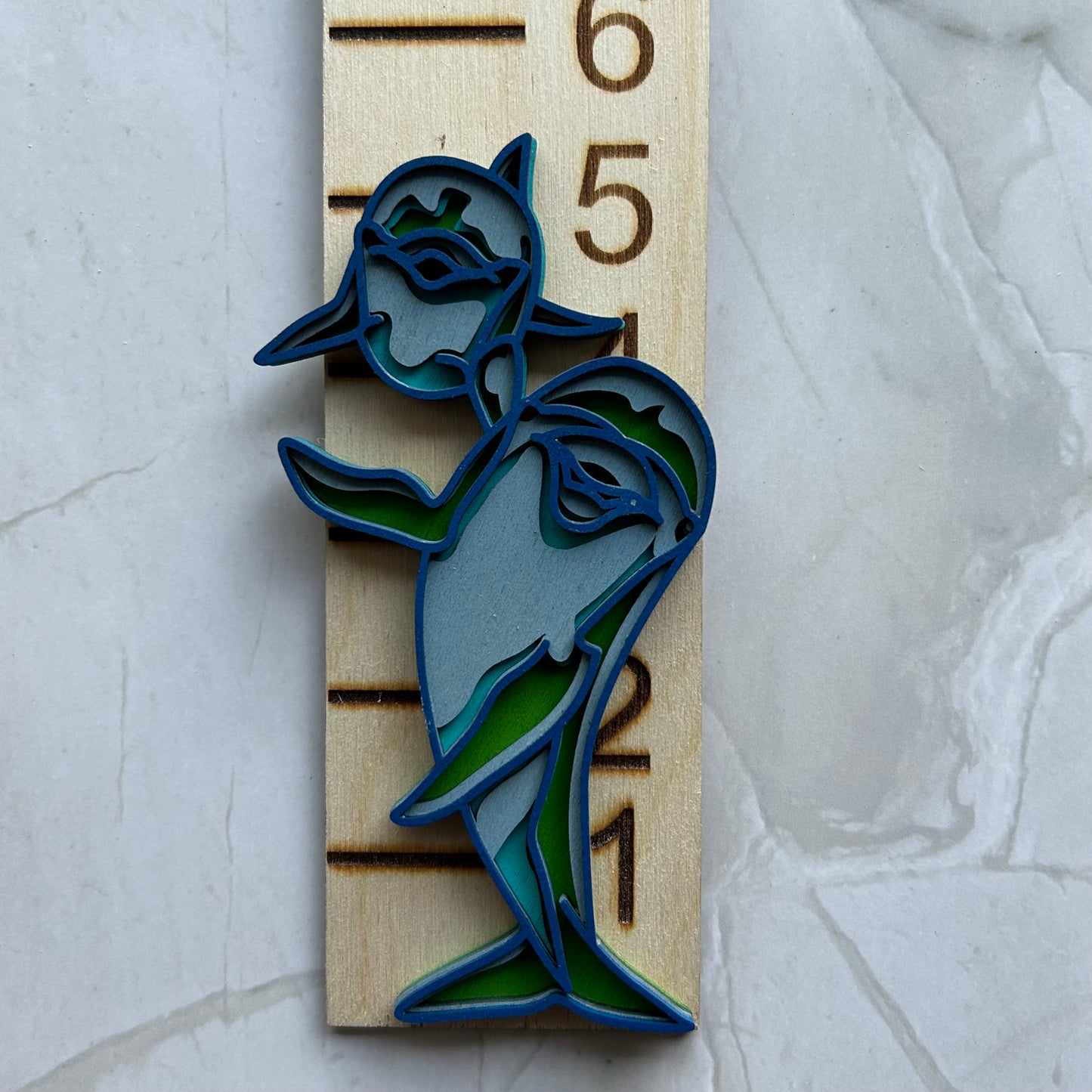 Mother and Baby Dolphins - Layered, Laser Cut Wood
