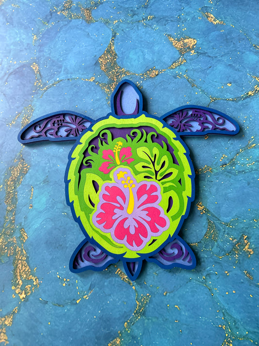 Sea Turtle - Bright colors, laser cut, multi-layer wood, hand painted, great for any room