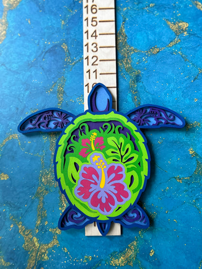 Sea Turtle - Bright colors, laser cut, multi-layer wood, hand painted, great for any room