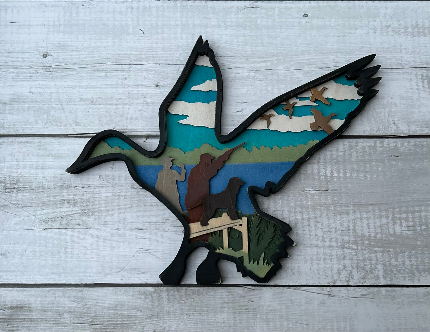 Layered Duck Hunter - Laser cut, hand painted and assembled