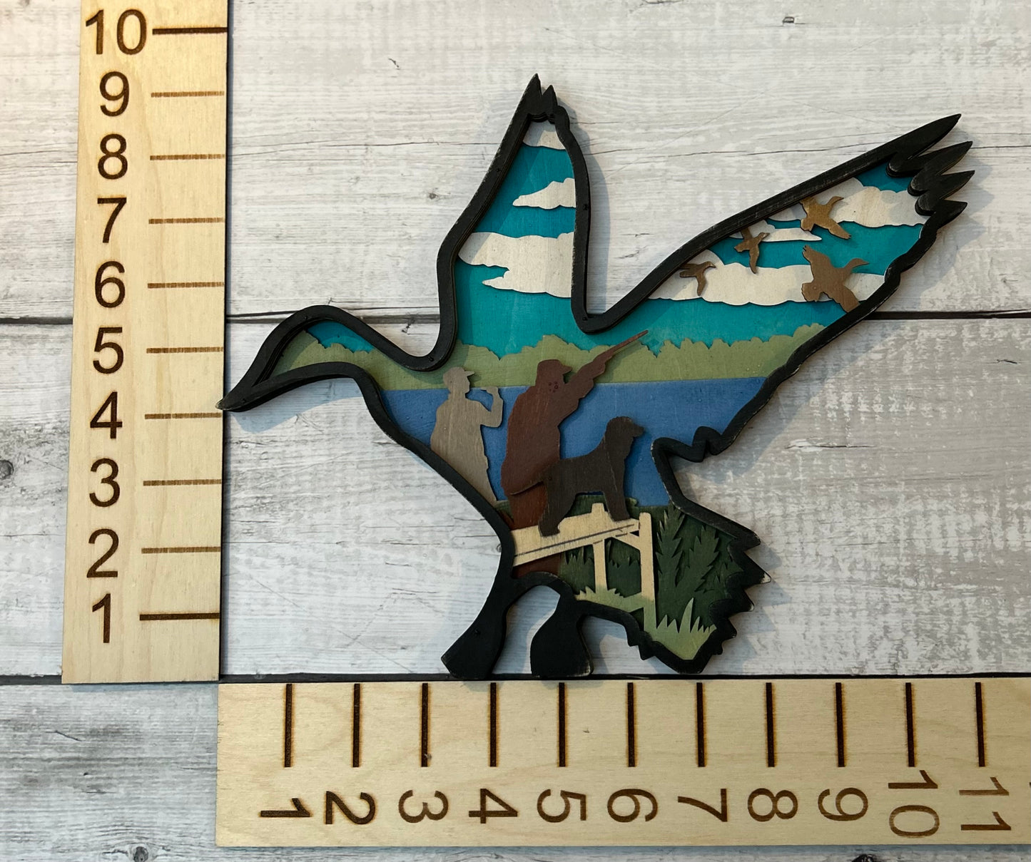Layered Duck Hunter - Laser cut, hand painted and assembled