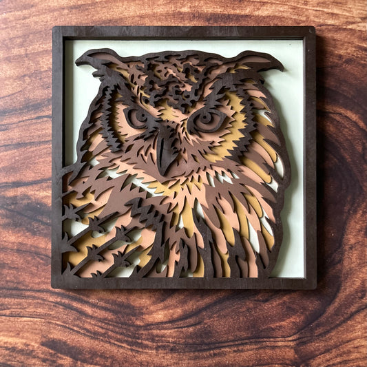 Multi-Layered Owl - Six layers of laser cut wood, hand painted