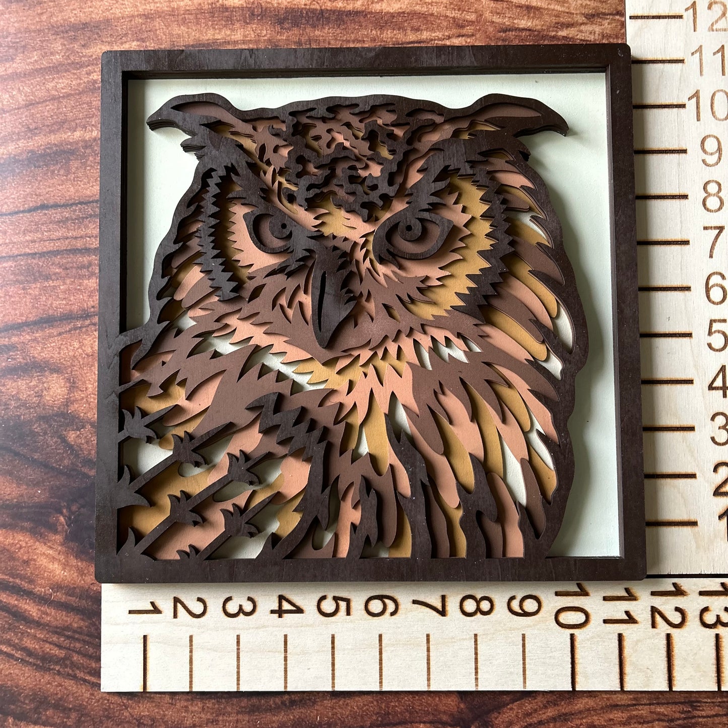 Multi-Layered Owl - Six layers of laser cut wood, hand painted