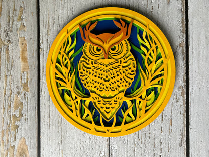 Multi-Layered Owl - Seven layers of laser cut wood, hand painted