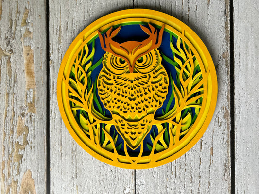 Multi-Layered Owl - Seven layers of laser cut wood, hand painted