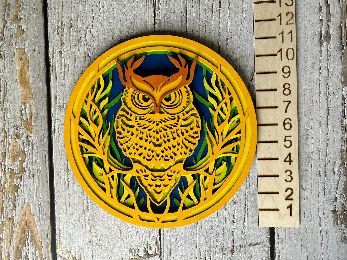 Multi-Layered Owl - Seven layers of laser cut wood, hand painted