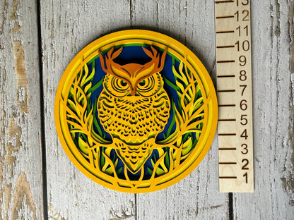 Multi-Layered Owl - Seven layers of laser cut wood, hand painted