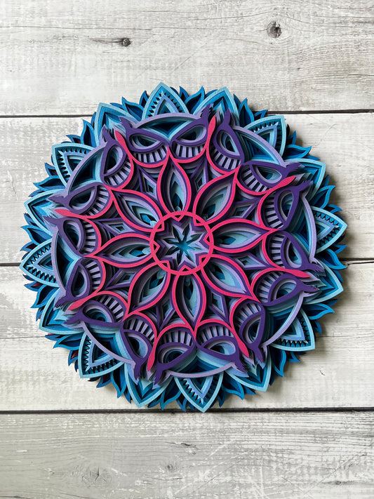 Multi-Layer Mandala Owl - Nine layers of laser cut wood, hand painted