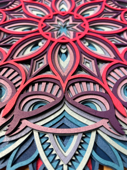 Multi-Layer Mandala Owl - Nine layers of laser cut wood, hand painted