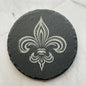 Fluer de Lis slate coasters, laser etched, high contrast