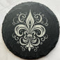 Fluer de Lis slate coasters, laser etched, high contrast