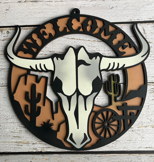 Western Longhorn Wall Art - Laser cut, multi-layer wood, hand painted, great for any room