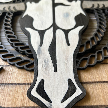Western Longhorn Wall Art, Cowboy Theme - Laser cut, multi-layer wood, hand painted, great for any room