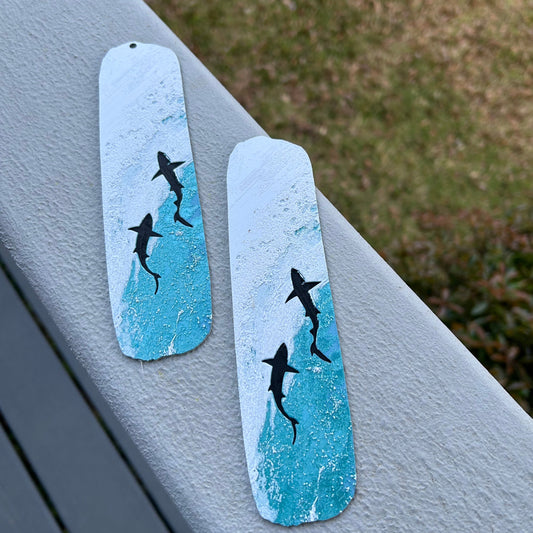 Surf Scene with Sharks - 3d Printed Bookmark