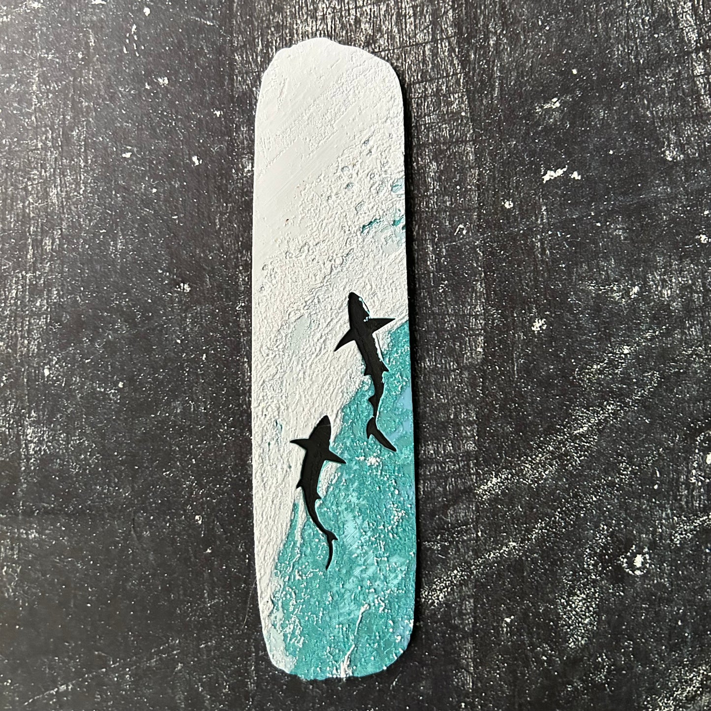 Surf Scene with Sharks - 3d Printed Bookmark