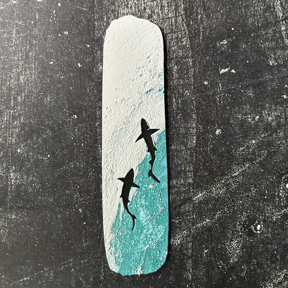 Surf Scene with Sharks - 3d Printed Bookmark