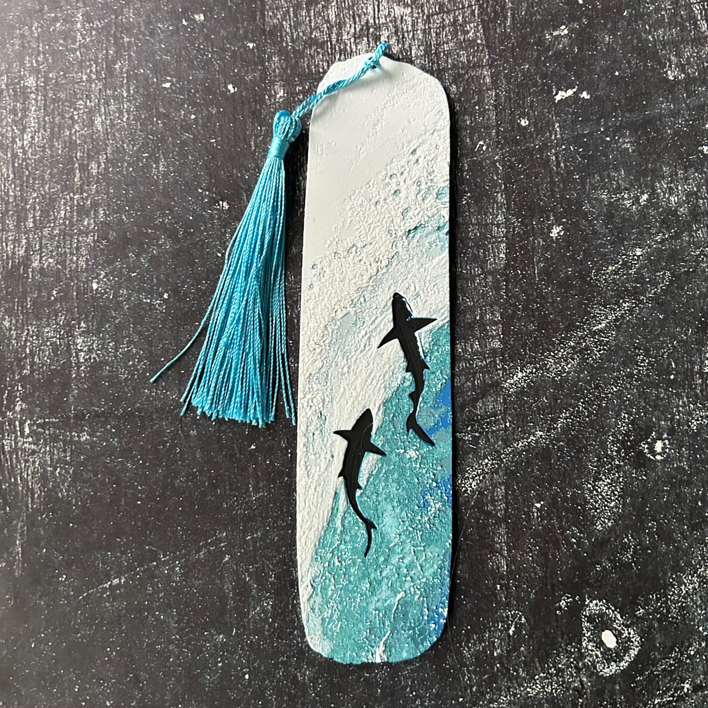 Surf Scene with Sharks - 3d Printed Bookmark