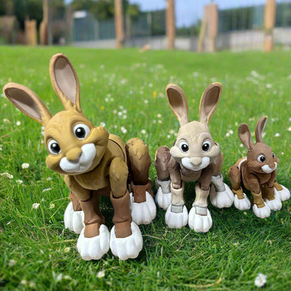 Three rabbits sitting in a field