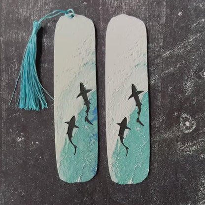 Surf Scene with Sharks - 3d Printed Bookmark